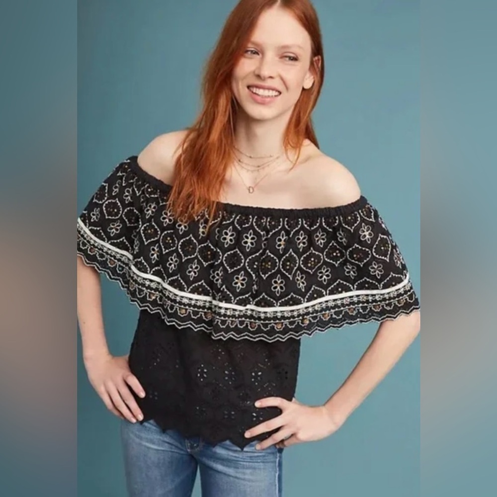 GUC Hemant & Nandita- Black Off-Shoulder Embroidered Women's Top. Size M